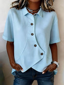 Camisa de mujer de mezcla de algodón y lino con cuello clásico