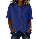 Camisa de mujer de mezcla de algodón y lino con cuello clásico
