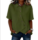 Camisa de mujer de mezcla de algodón y lino con cuello clásico