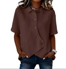 Camisa de mujer de mezcla de algodón y lino con cuello clásico