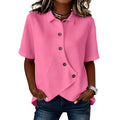 Camisa de mujer de mezcla de algodón y lino con cuello clásico