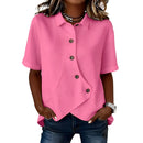 Camisa de mujer de mezcla de algodón y lino con cuello clásico