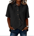 Camisa de mujer de mezcla de algodón y lino con cuello clásico