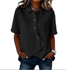 Camisa de mujer de mezcla de algodón y lino con cuello clásico