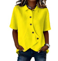 Camisa de mujer de mezcla de algodón y lino con cuello clásico