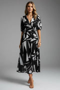 Vestido midi de mujer con escote en V y mangas abullonadas