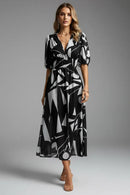 Vestido midi de mujer con escote en V y mangas abullonadas