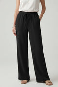 Pantalón palazzo de mujer con cordón ajustable y bolsillos laterales