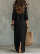 Vestido largo de mujer con cuello y botones decorativos