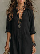 Vestido largo de mujer con cuello y botones decorativos