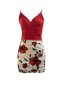 Conjunto de body ajustado y falda de estampado floral para mujer