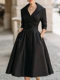 Vestido midi de fiesta con escote en V y cintura marcada