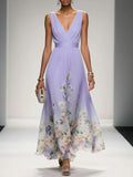 Vestido floral de fiesta para mujer con escote en V