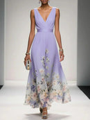 Vestido floral de fiesta para mujer con escote en V