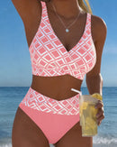 Bikini de cuadros para mujer con top sin aro y braguita alta