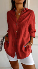 Blusa holgada de mujer con escote en V y pliegues