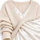 Conjunto Crema de Vestido + Suéter de Escote en V — Detalle del producto