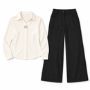 Conjunto de Blusa Crema Talla M + Pantalón Negro de Pierna Amplia — Foto de la oferta completa