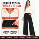 Look de vestir — 1 blusa crema + 1 pantalón negro amplio — OFERTA 1° COMPRA