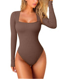 Body de manga larga con escote cuadrado y textura acanalada