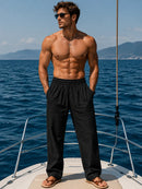Pantalón de lino de hombre de pierna ancha con cordón
