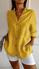 Blusa holgada de mujer con escote en V y pliegues