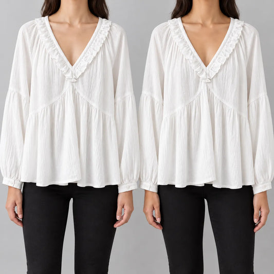 Pack De 2 Blusas De Escote En V Con Vuelos — Vista Principal Mobile V2