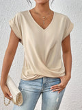 Blusa de mujer con escote en V y frunces delanteros