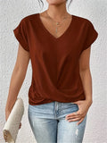Blusa de mujer con escote en V y frunces delanteros