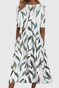 Vestido midi floral para mujer en línea A con cuello redondo