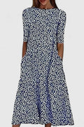 Vestido midi floral para mujer en línea A con cuello redondo