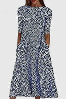 Vestido midi floral para mujer en línea A con cuello redondo