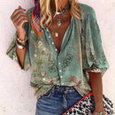 Blusa boho de mujer de manga larga con escote en V