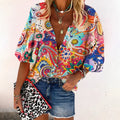 Blusa boho de mujer de manga larga con escote en V
