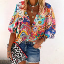 Blusa boho de mujer de manga larga con escote en V