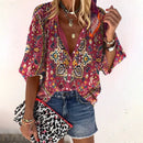 Blusa boho de mujer de manga larga con escote en V