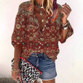 Blusa boho de mujer de manga larga con escote en V
