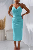 Vestido midi de cóctel sin tirantes con escote corazón
