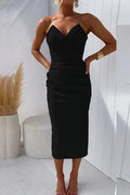 Vestido midi de cóctel sin tirantes con escote corazón