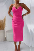 Vestido midi de cóctel sin tirantes con escote corazón