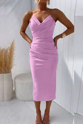 Vestido midi de cóctel sin tirantes con escote corazón