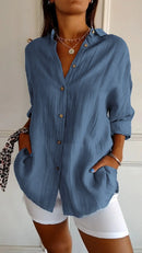 Blusa holgada de mujer con escote en V y pliegues