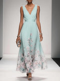 Vestido floral de fiesta para mujer con escote en V