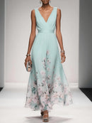 Vestido floral de fiesta para mujer con escote en V