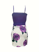 Conjunto de body ajustado y falda de estampado floral para mujer