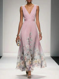 Vestido floral de fiesta para mujer con escote en V