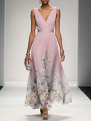 Vestido floral de fiesta para mujer con escote en V