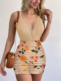 Conjunto de body ajustado y falda de estampado floral para mujer