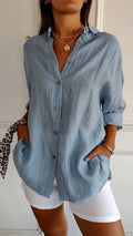 Blusa holgada de mujer con escote en V y pliegues