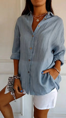 Blusa holgada de mujer con escote en V y pliegues